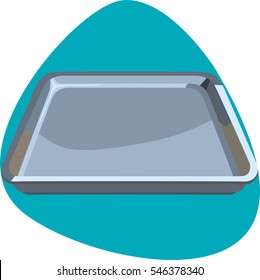 Bun sheet pan. Tool for baking pastry, cookies, cakes and other food in oven. Isolated. On aquamarine background.