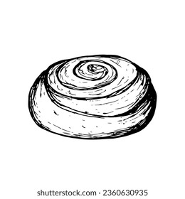 Bun sketch. Cinnabon for breakfast. Vector hand drawn realistic twisted bun isolated on white background.