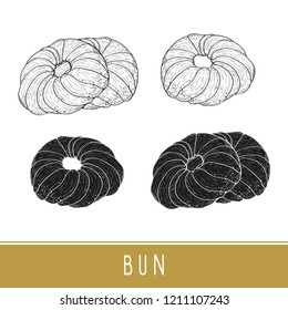 Bun. Sketch, silhouette. On a white background. Set.