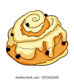 bun is a sweet raisin and icing  vector  illustration