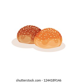 Bun with swsame seeds, bakery pastry product vector Illustration on a white background