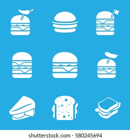bun vector icons. Set of 9 bun filled icons such as burger, sandwich, double burger with flag