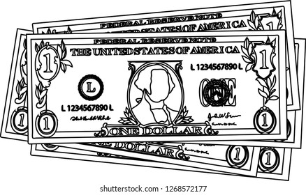 Bunch of 1 US dollar banknote outline