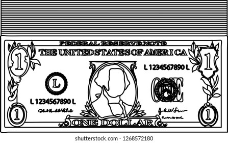 Bunch of 1 US dollar banknote outline