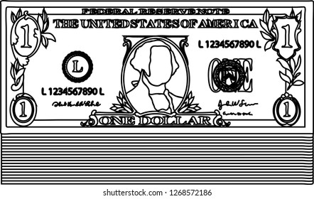 Bunch of 1 US dollar banknote outline