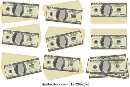 Bunch of 100 US dollar banknote set