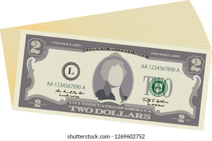 Bunch of 2 US dollar banknote