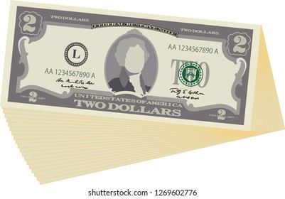 Bunch of 2 US dollar banknote
