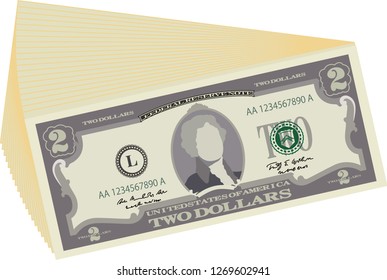 Bunch of 2 US dollar banknote