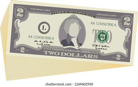Bunch of 2 US dollar banknote