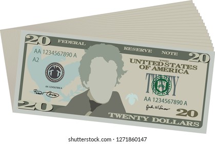 Bunch of 20 US dollar banknote