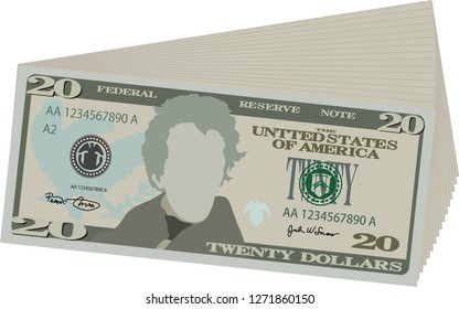 Bunch of 20 US dollar banknote