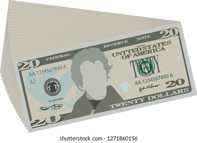 Bunch of 20 US dollar banknote
