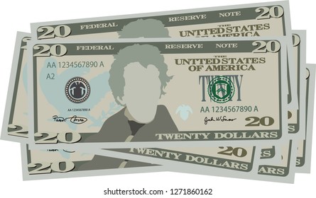 Bunch of 20 US dollar banknote