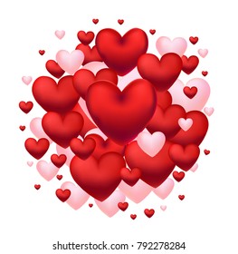 a bunch of 3D hearts isolated on white background . vector