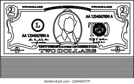 Bunch of 5 US dollar banknote outline