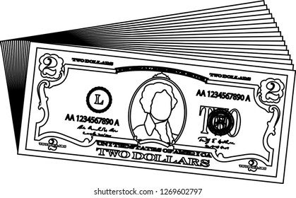 Bunch of 5 US dollar banknote outline