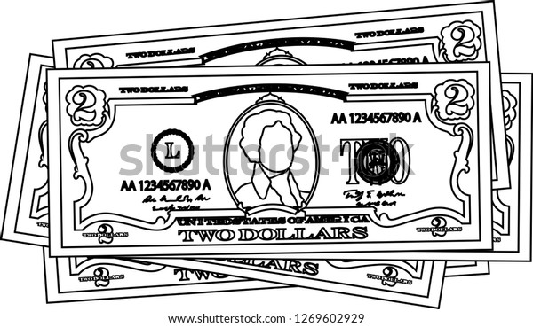 Bunch 5 Us Dollar Banknote Outline Stock Vector (Royalty Free) 1269602929