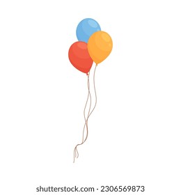 Bunch of air balloons, flat cartoon vector illustration isolated on white background. Flying holiday colorful balloons with rope for birthday and anniversary cards.