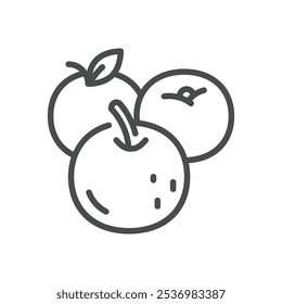 Icono de manojo de manzanas. Ilustración de línea simple de múltiples manzanas, que representa fruta orgánica fresca, recolección de manzanas y productos saludables.
