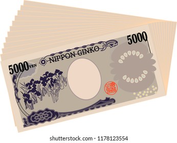 Bunch of Back side of Japan's 5000 yen note.It means Japanese 5000 yen information.