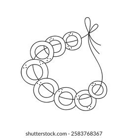 Bunch of bagels on a rope. Hand drawn clip art for your project.