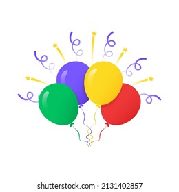Bunch of balloon with ribbons. Green, violet, yellow and red helium balloon vector illustration