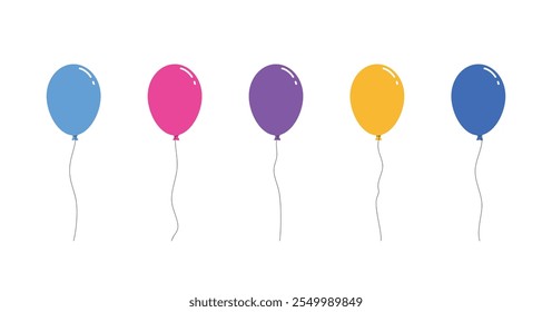 Manojo de globos para la decoración del cumpleaños y del partido. flotando arriba con la cuerda