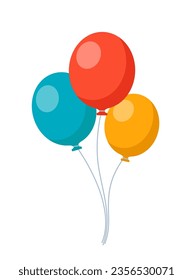 Bunch of balloons for birthday and party. Flying ballon with rope. Flat icon for celebrate and carnival. Vector illustration
