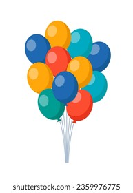 Bunch of balloons for birthday and party. Flying ballon with rope. Flat icon for celebrate and carnival. Vector illustration
