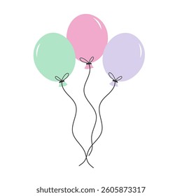 Bunch of balloons for birthday party. Set of three colorful balloons. Flat vector illustration