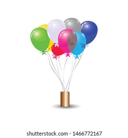 Bunch of balloons in cartoon flat style isolated on white background. Vector set