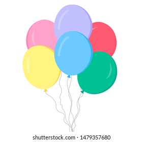 Bunch of balloons in cartoon flat style isolated on white background. Vector illustration