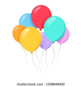 Bunch of balloons in cartoon flat style isolated on white background. Vector set