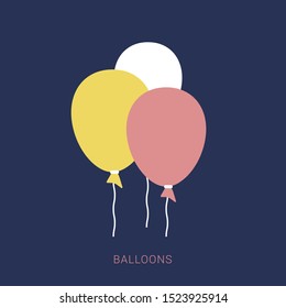 Bunch of balloons in cartoon flat style isolated on blue background. Minimal flat icon