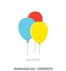 Bunch of balloons in cartoon flat style isolated on white background