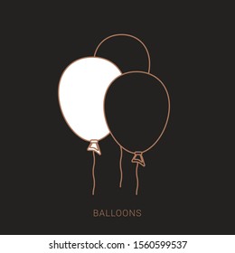 Bunch of balloons in cartoon flat style isolated on brown background