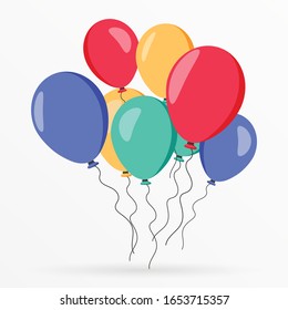 Bunch of balloons in cartoon flat style isolated on white background. Vector set