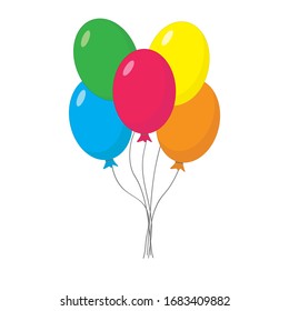 Bunch of balloons in cartoon flat style isolated on white background. Colorful. Happy Birthday, holidays, party concept. Vector  illustration. 