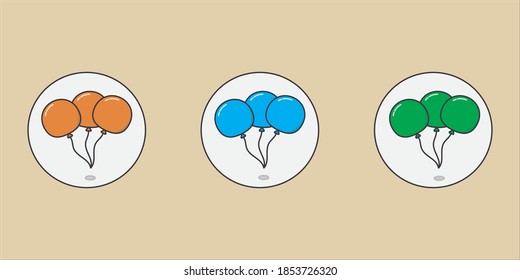 Bunch of balloons in cartoon flat style isolated on cream background. Vector set