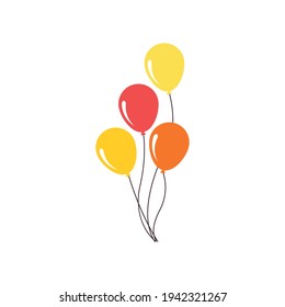 Bunch of balloons in cartoon flat style isolated on white background. Vector set.