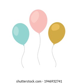 Bunch of balloons in cartoon flat style isolated on white background. Vector illustration set