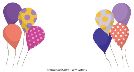 Bunch of balloons in cartoon flat style isolated on white background. Vector illustration