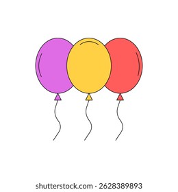 Bunch of Balloons in Cartoon flat style. Flying balloon with rope. Anniversary design. Vector illustration.
