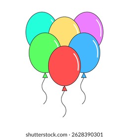 Bunch of Balloons in Cartoon flat style. Flying balloon with rope. Anniversary design.