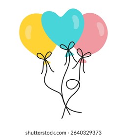 Bunch of balloons in cartoon flat style isolated on white background. Vector set