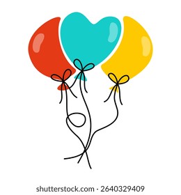 Bunch of balloons in cartoon flat style isolated on white background. Vector set