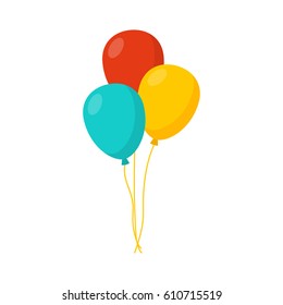 Bunch of balloons in cartoon flat style isolated on white background. Vector sett