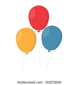 Bunch of balloons in cartoon flat style isolated on white background.