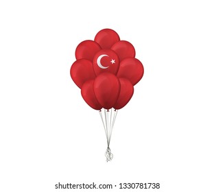 Bunch of balloons. The Flag Of Turkey. Vector illustration.